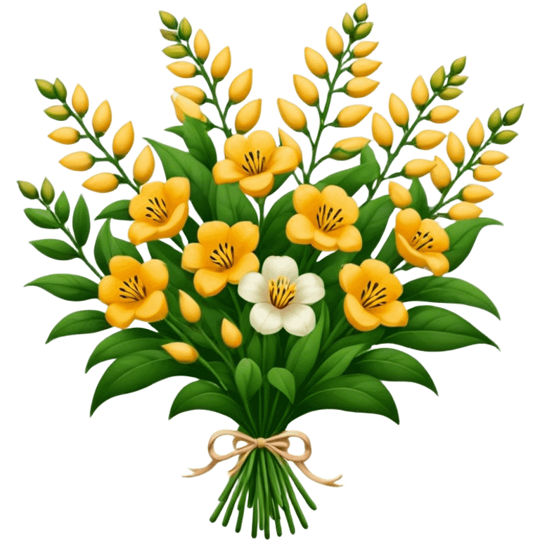 big bouquet Balsamina flower stem, leaf emoji