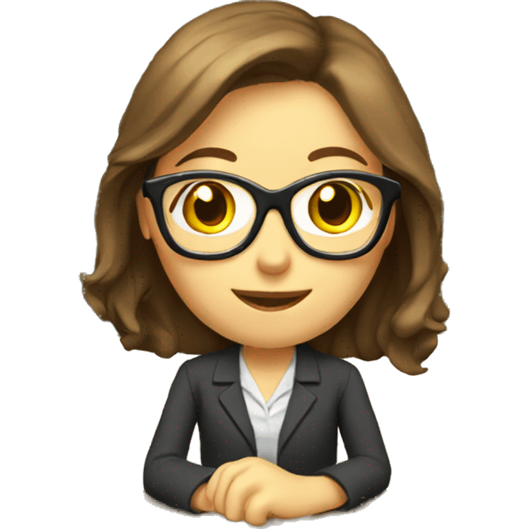 Female teacher in classroom long brown hair glasses emoji