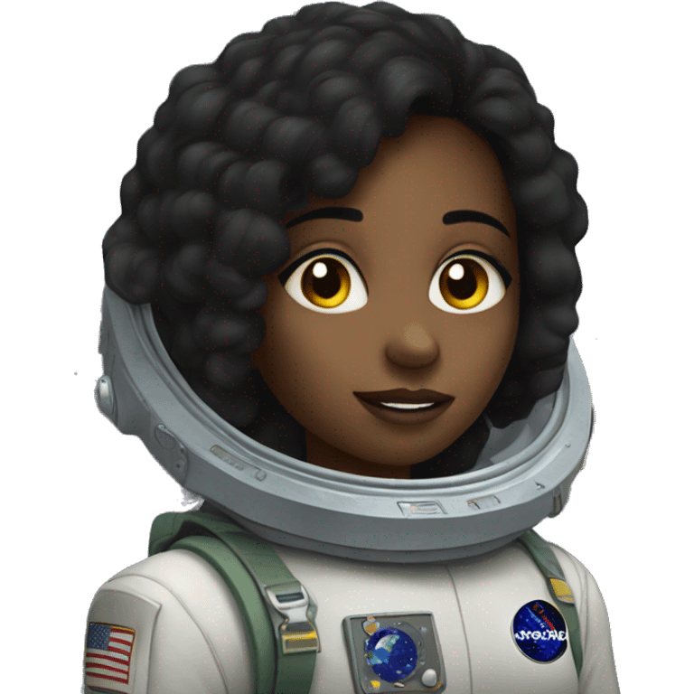 an ethiopian girl with black hair admring the outer space emoji