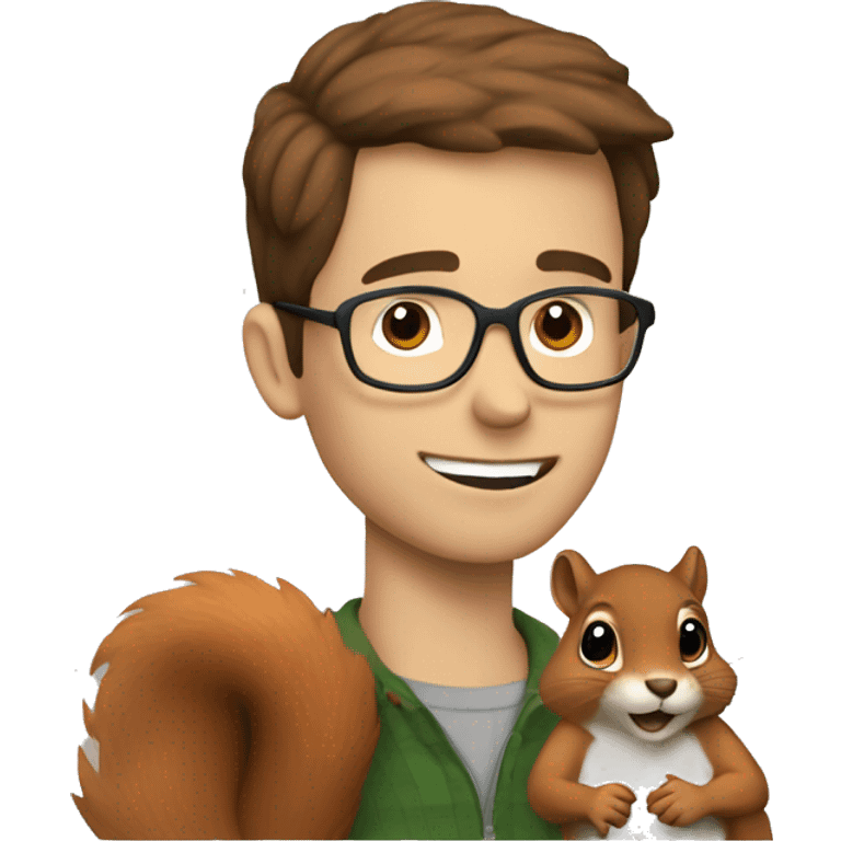 A man with brown hair, glasses and fair skin, feeds a squirrel emoji