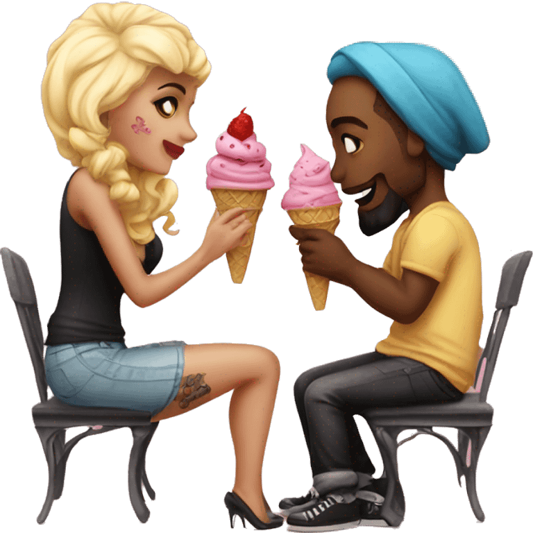 Romantic ice cream date for beautiful tattooed couple emoji