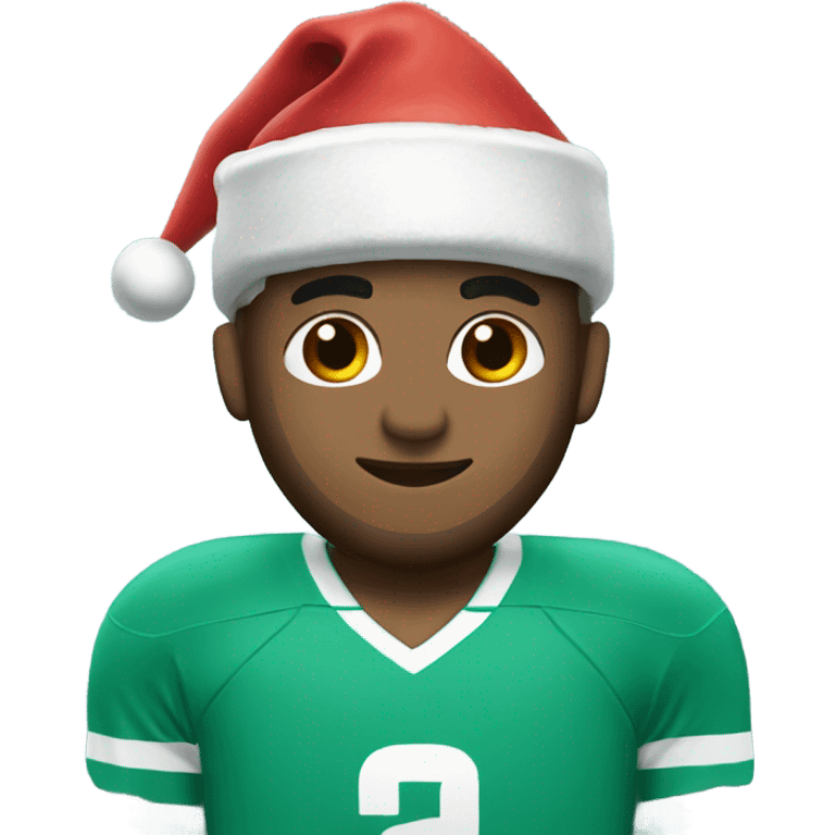 Hockey player with a Christmas hat wearing a tropics jersey emoji