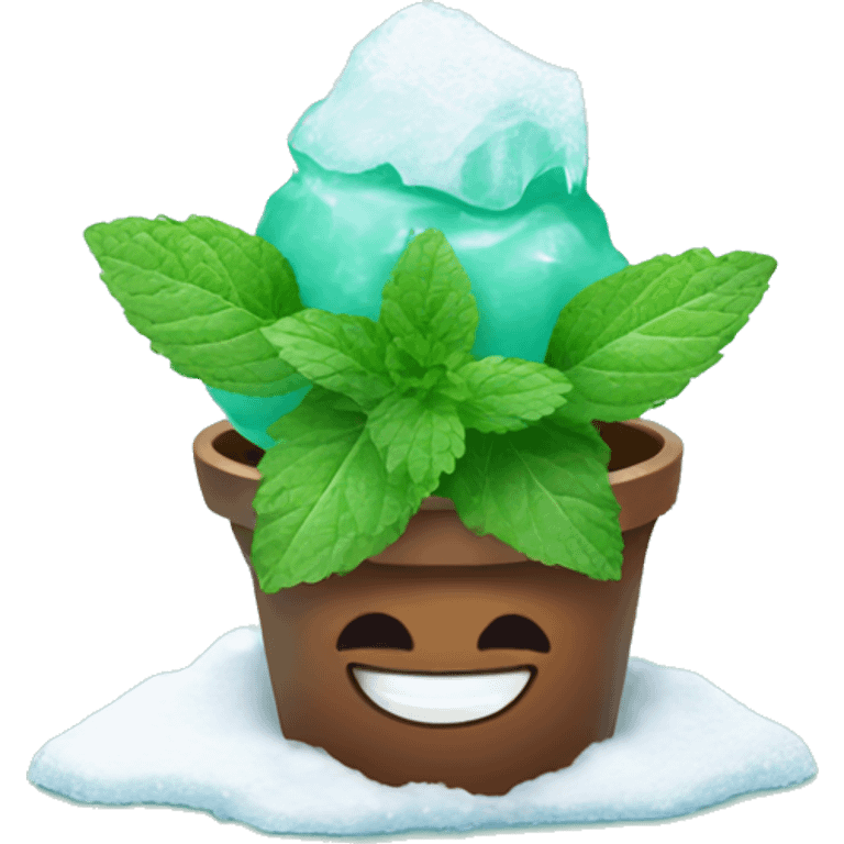 frozen mint with ice and snow on mint leaves emoji