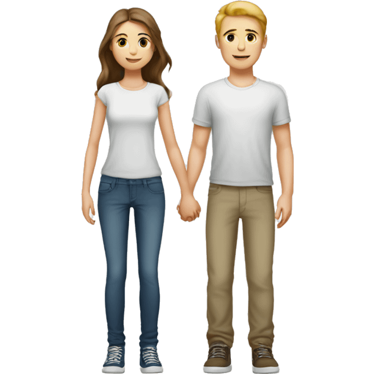 A tall 1m90 boy holding hands with a beautiful 1m57 girl, white skin. emoji