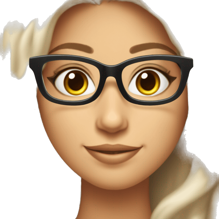 Chica tez blanca, rizada, con cat-eyeglasses, nariz perfilada, linda sonrisa emoji