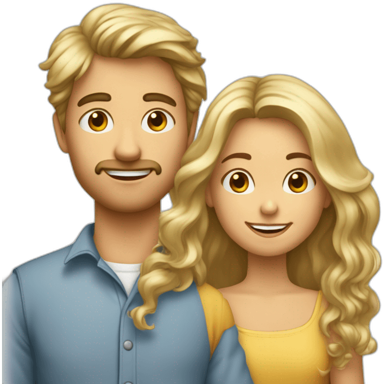 garçon blond bouclé faisant un câlin à fille brune cheveux longs emoji