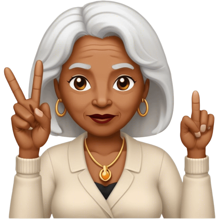 Older black woman giving the middle finger emoji