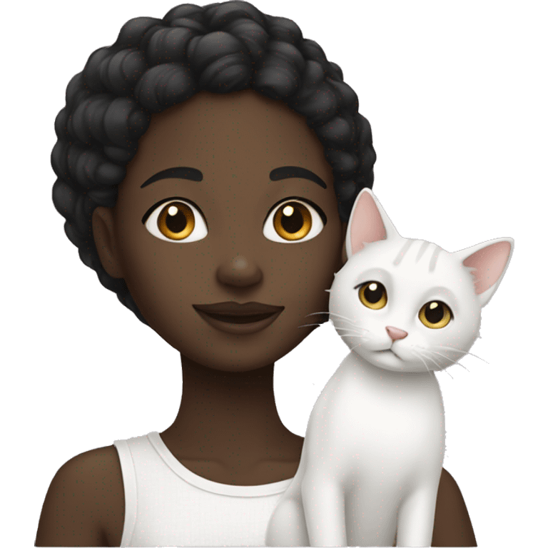 Black girl with white cat emoji