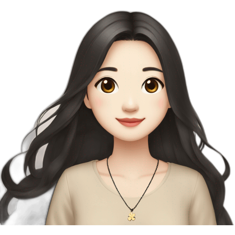 cute-singaporean-chinese-girl-in-muji-beige-dress-with-long-black-hair-and-van-cleef-clover-necklace emoji