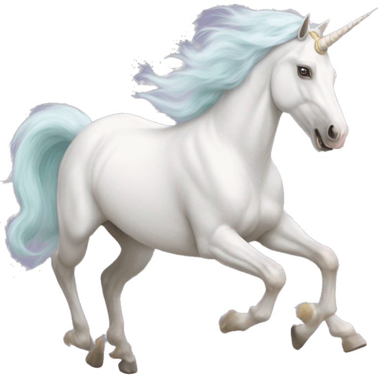 Fullbody realistic four-legged White unicorn with pastel color mane galloping emoji