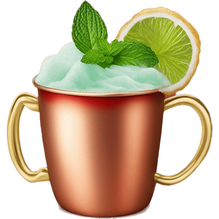 a moscow mule drink in a red cup, ginger foam, and mint leaves on top emoji