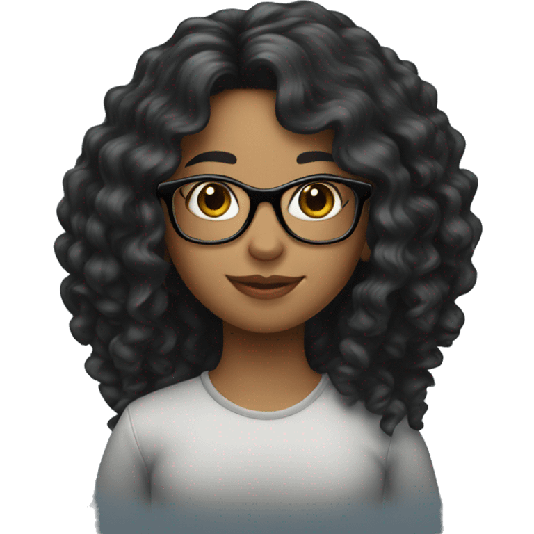 Girl with long black curly hair with glasses emoji