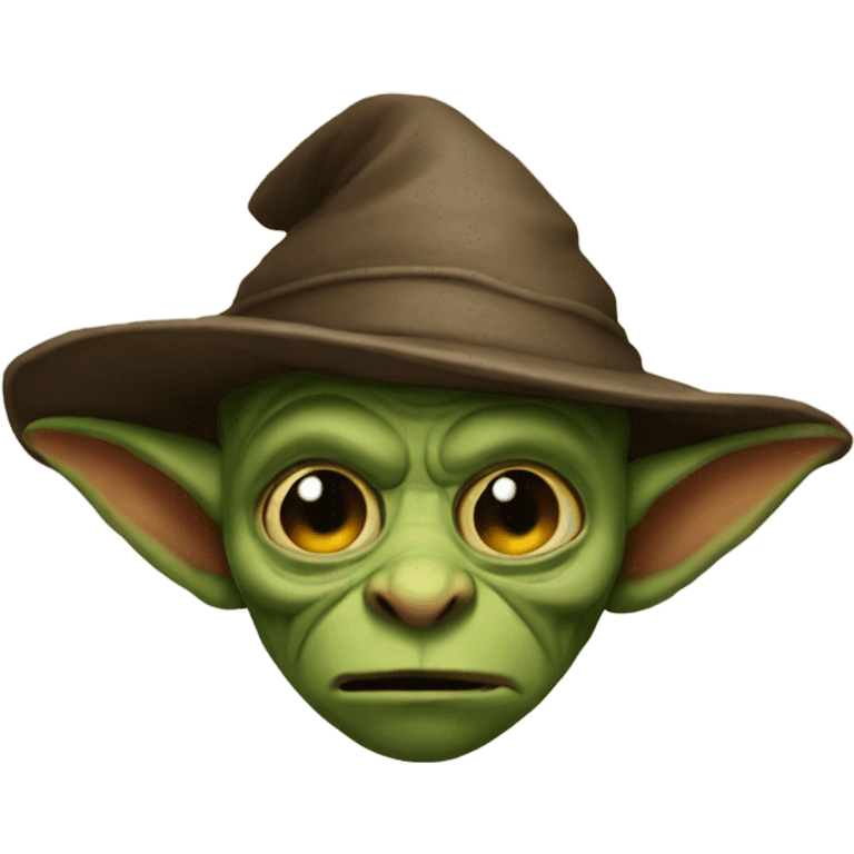 Goblin wearing hat for his eyes not to be seen emoji