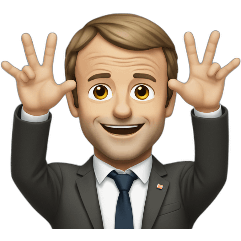 Emmanuel Macron doing Victory gesture with hands emoji