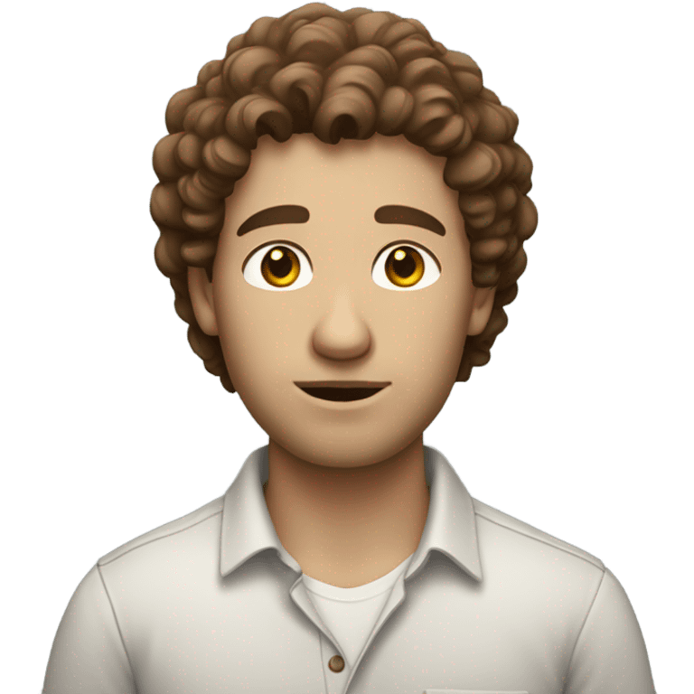 man with white skin and brown curly hair, wear casual shirt , closeout face emoji