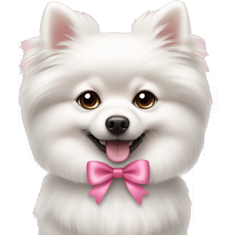 cute white pomerian dog with pink bow emoji