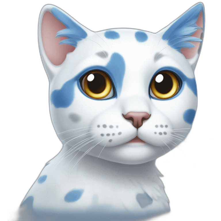 spotted blue and white cat with a blue right ear, and a spot around the right eye emoji