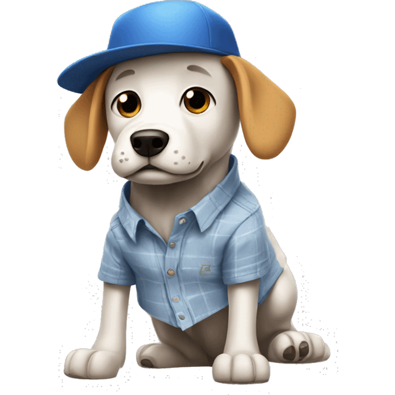 Dog wearing a shirt and crocs and a hat and a Roblox shirt emoji