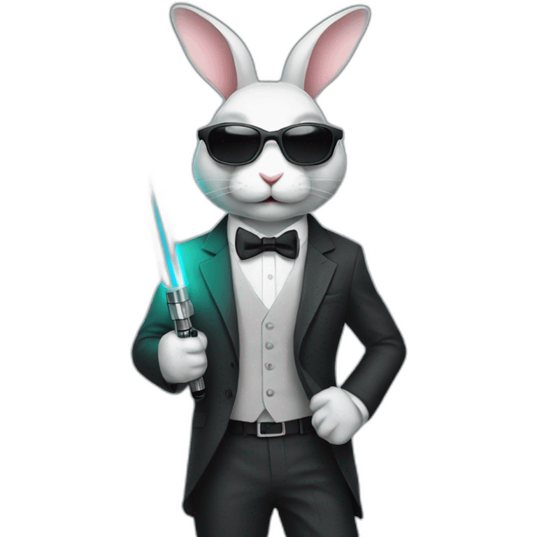 Rabbit with suit and sunglasses and  lightsaber light on emoji