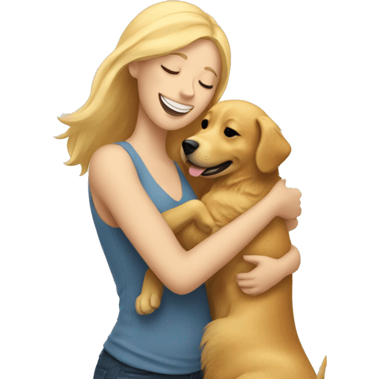 Blonde woman hugging golden retriever  emoji