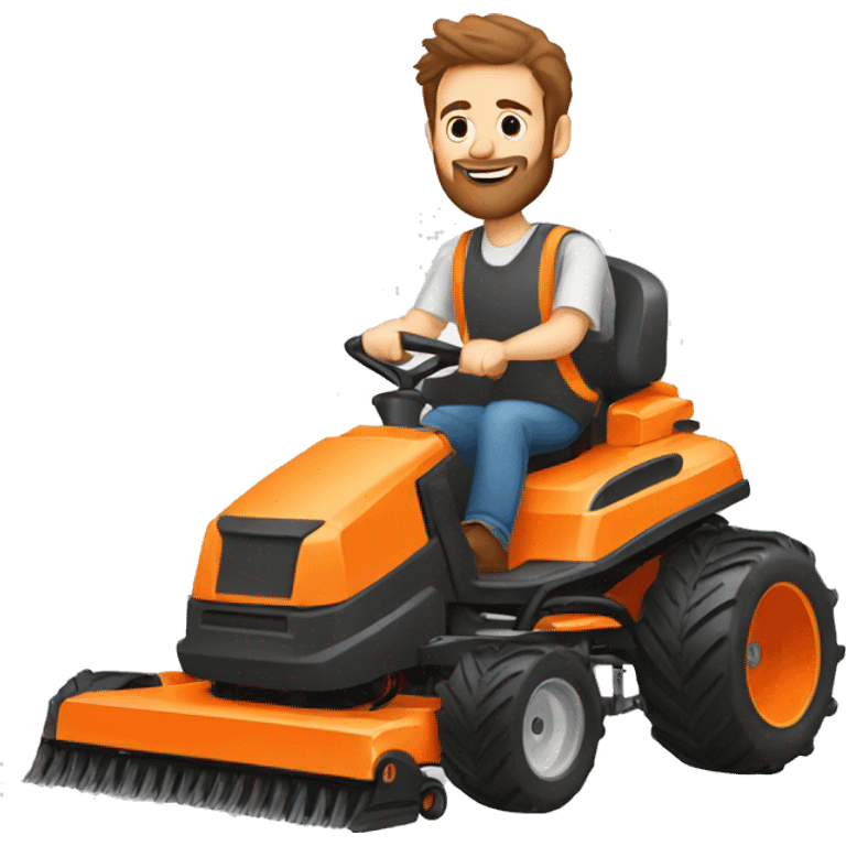 A white man with brown hair and a beard pushing an orange mower emoji