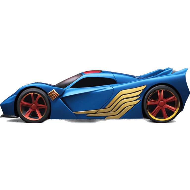 Side view of Wonder Woman’s matte finish Hypercar hot wheels rc car with large bright headlights at night emoji