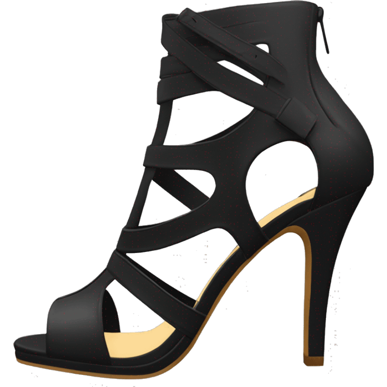 Realistic forward facing pair of black peep toe strap cut out high heel bootie boots.  emoji