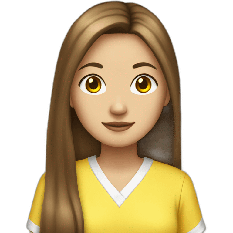 Brown straight long hair white woman wearing pikachu pyjama emoji