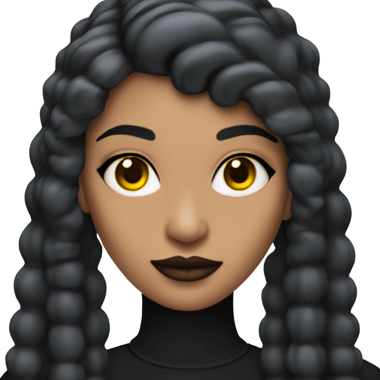 Tanned woman with black hair dressed in 1990s goth hair, makeup, and neon attire  emoji