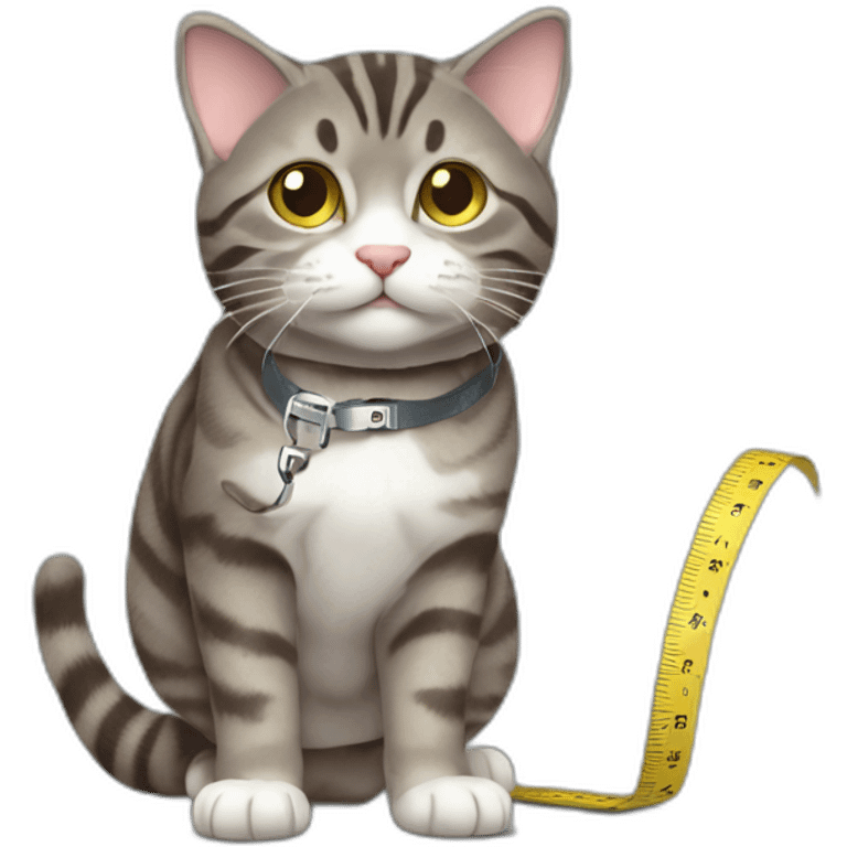 Chubby brown gray tabby cat chasing tape measure emoji