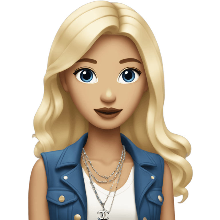 Blonde Chanel blue eyes Asian Girl with Birkin bag and Chanel necklace emoji