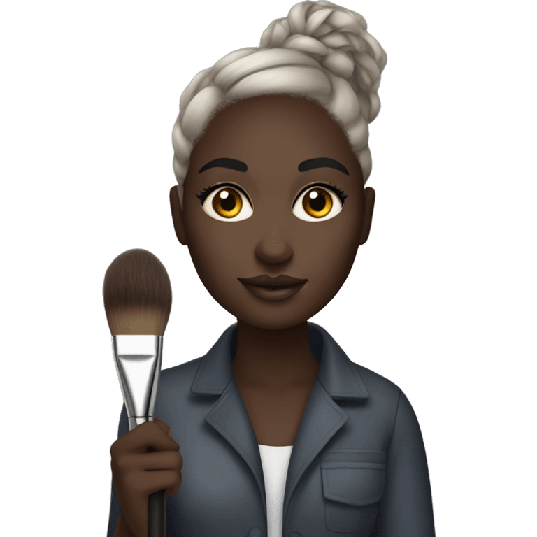 Make makeup artist holding makeup brush dark skin emoji