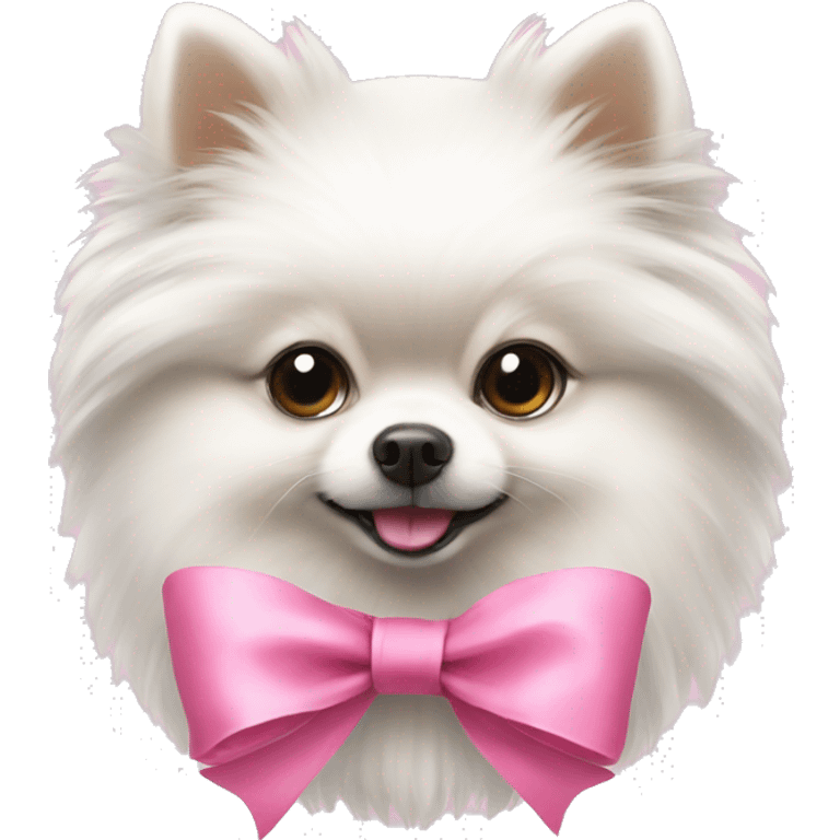 white pomerania with a pink bow emoji