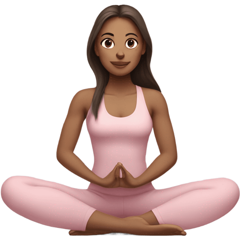 Brunette long hair yoga beautiful girl in light pink pink pink clothes sitting on a yoga mat emoji