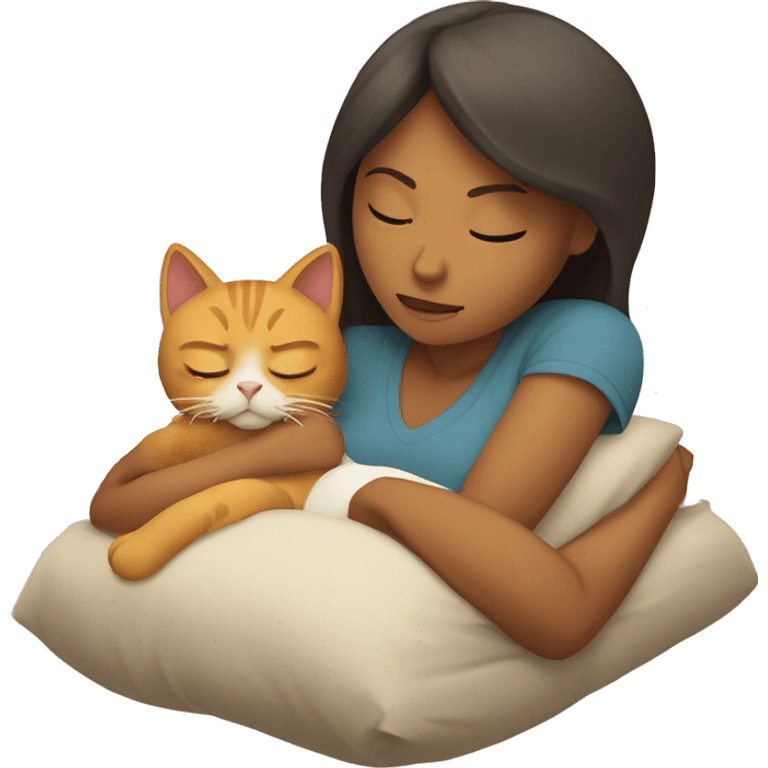 mujer con su gato durmiendo  emoji