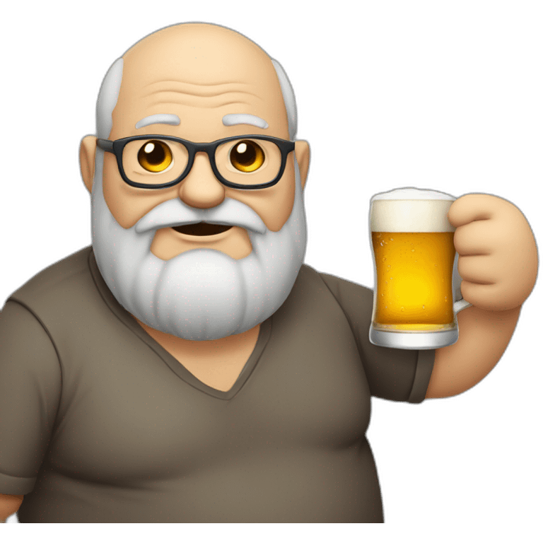 fat old man full body with gray beard and without hair, using eye glass, drinking beer emoji