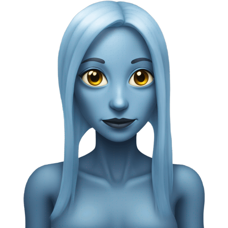 a grey alien woman full body,blue hair emoji