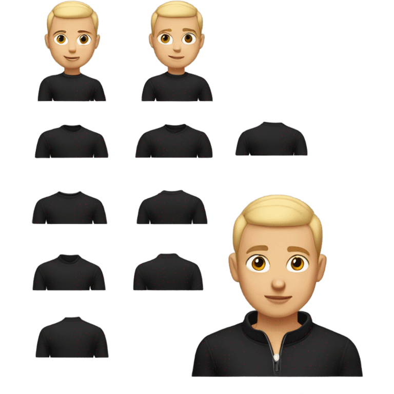 boy with light skin, buzz cut, no facial hair, wearing a smart black quarter zip jumper with white t shirt underneath. emoji