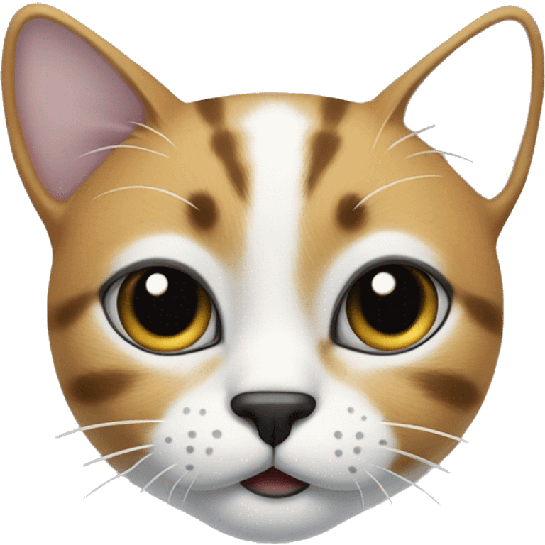 Cat with clear white face, with a black mustache-shaped spot under the nose and a little on nose. Big Dark patches on the forehead and around the ears  emoji