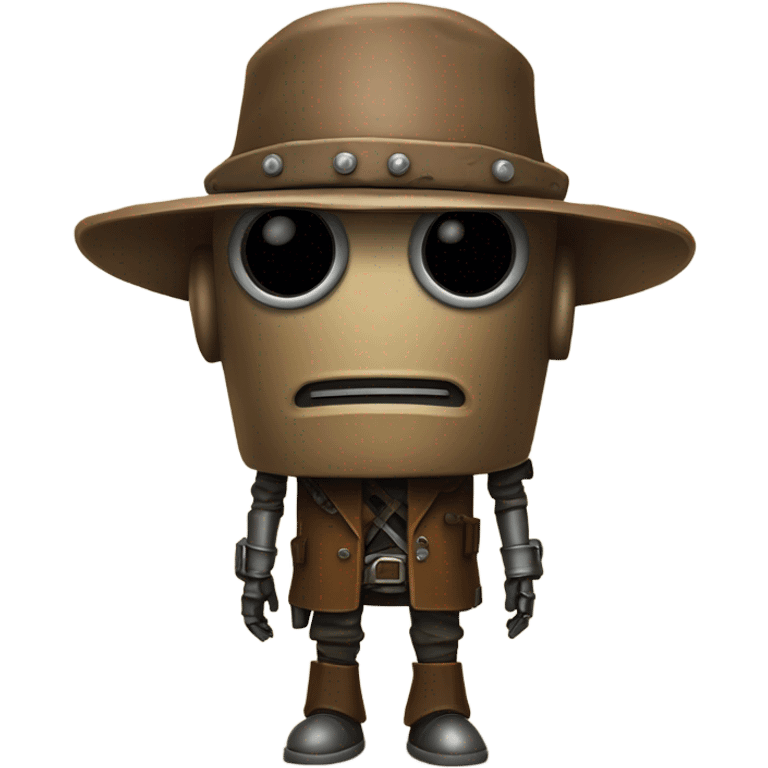 human-sized wild west star wars Bounty hunter cowboy droid wearing a small hat relaxed pose bearded rusty emoji