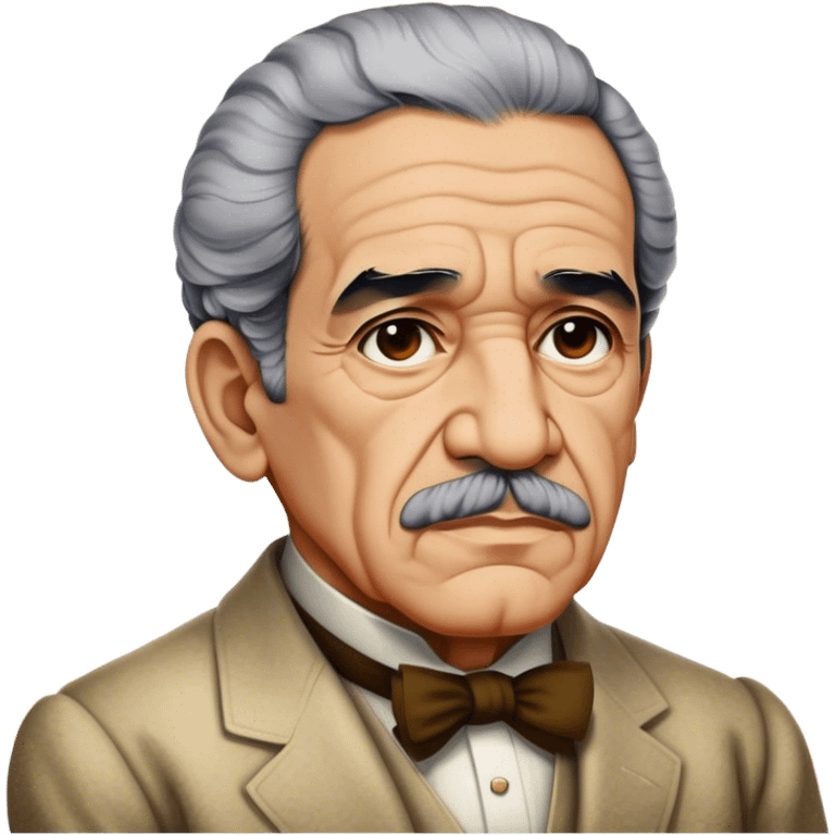 Cinematic Realistic Gabriel García Márquez Portrait Emoji, depicted as a visionary writer with a contemplative gaze in period attire, rendered with rich textures and warm literary lighting that captures his magical realism legacy. emoji