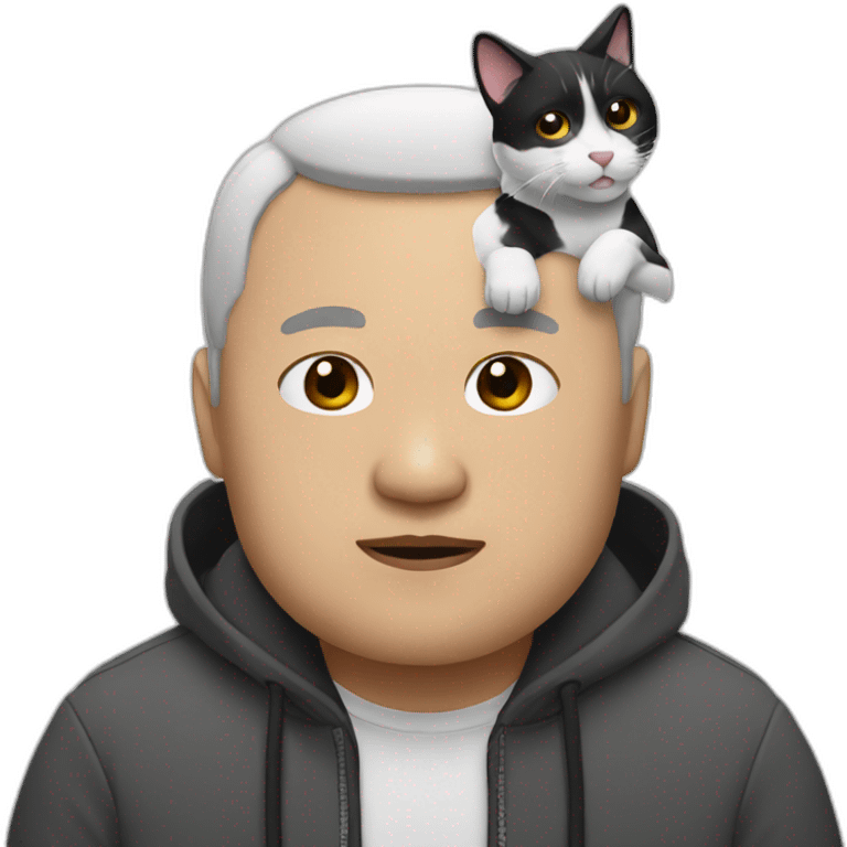 Heavy Asian Man with black and white cat emoji