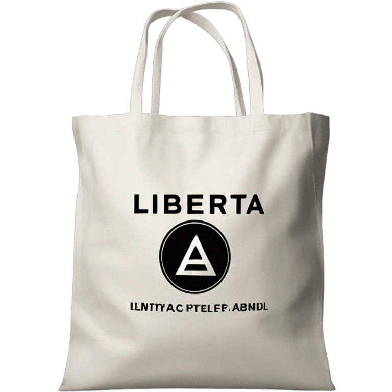 eco-friendly bag of gray color with black inscription liberta with a fabric wheel inside emoji