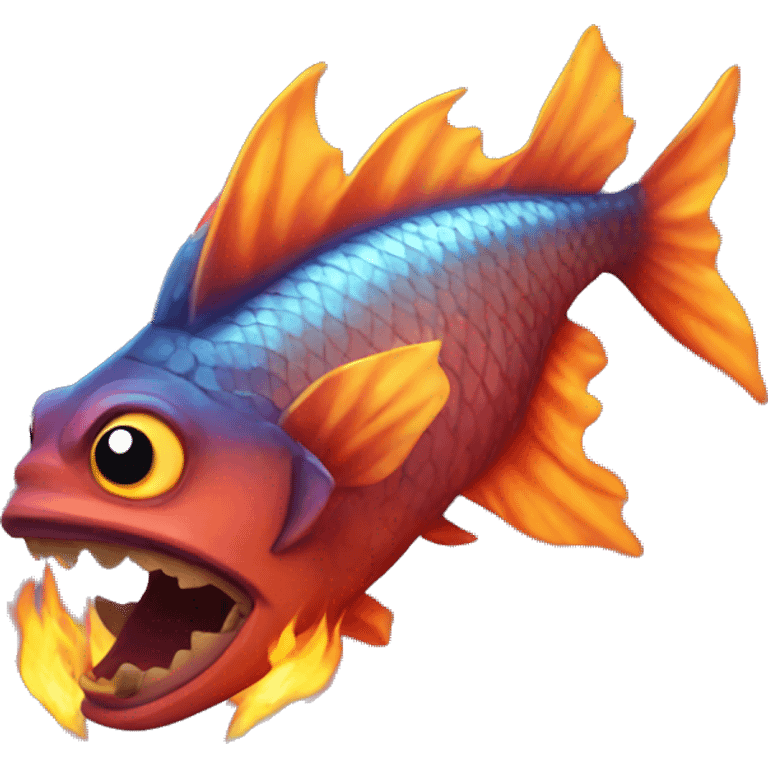 fish with fire theme, flames, and firey wings emoji