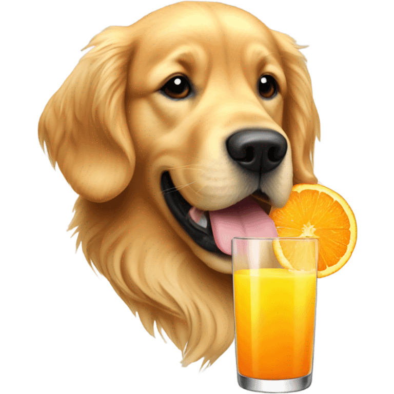 Golden Retriever drinking a glass of orange juice  emoji