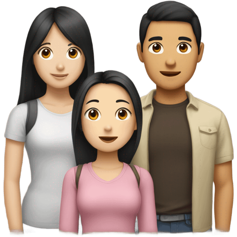 Three best friends: one Asian guy, one girl with straight black hair, and one girl with light brown hair. emoji