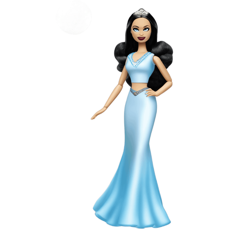 Malibu teen blond Morticia Addams’s in as Princess Leia Barbie in ruffled pearl-white and blue informal ball gown with gold accents and accessories  emoji