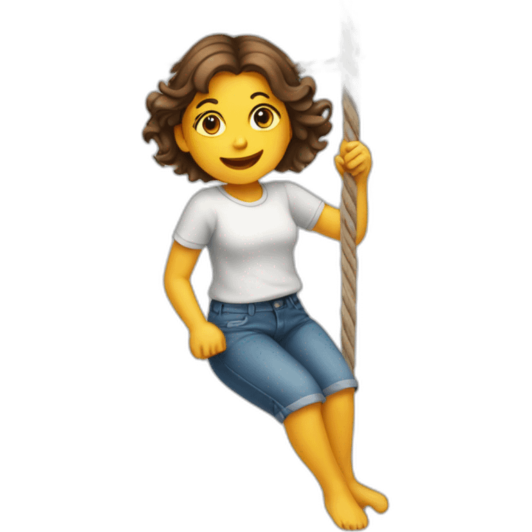 A girl hanging onto a string emoji