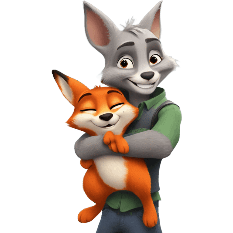 The orange fox Nick Wilde from Zootopia embracing the grey bunny Judy Hopps from Zootopia emoji