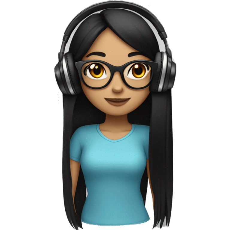 Fair skinned girl with long black hair and glasses with headphones on djing emoji